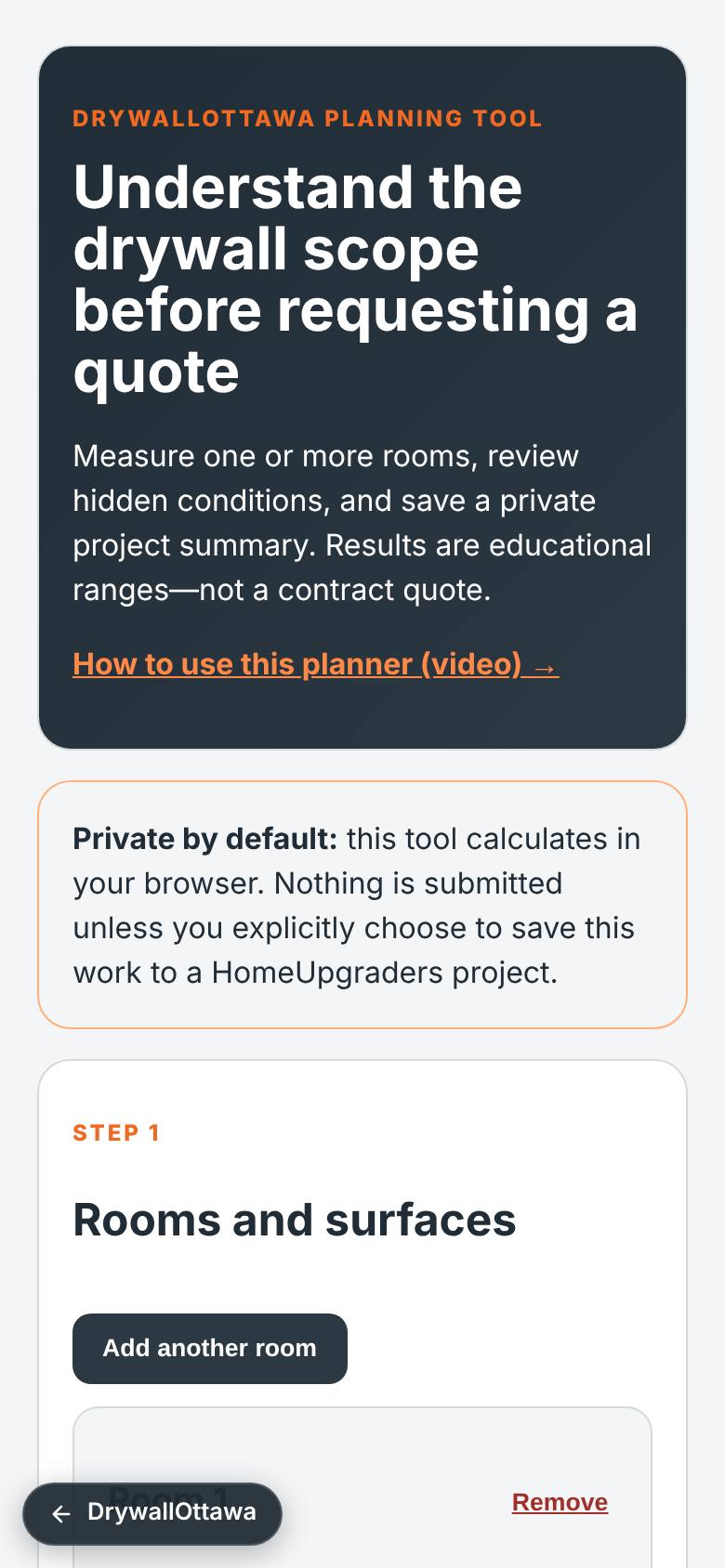Rooms, scope, review, summary and save.