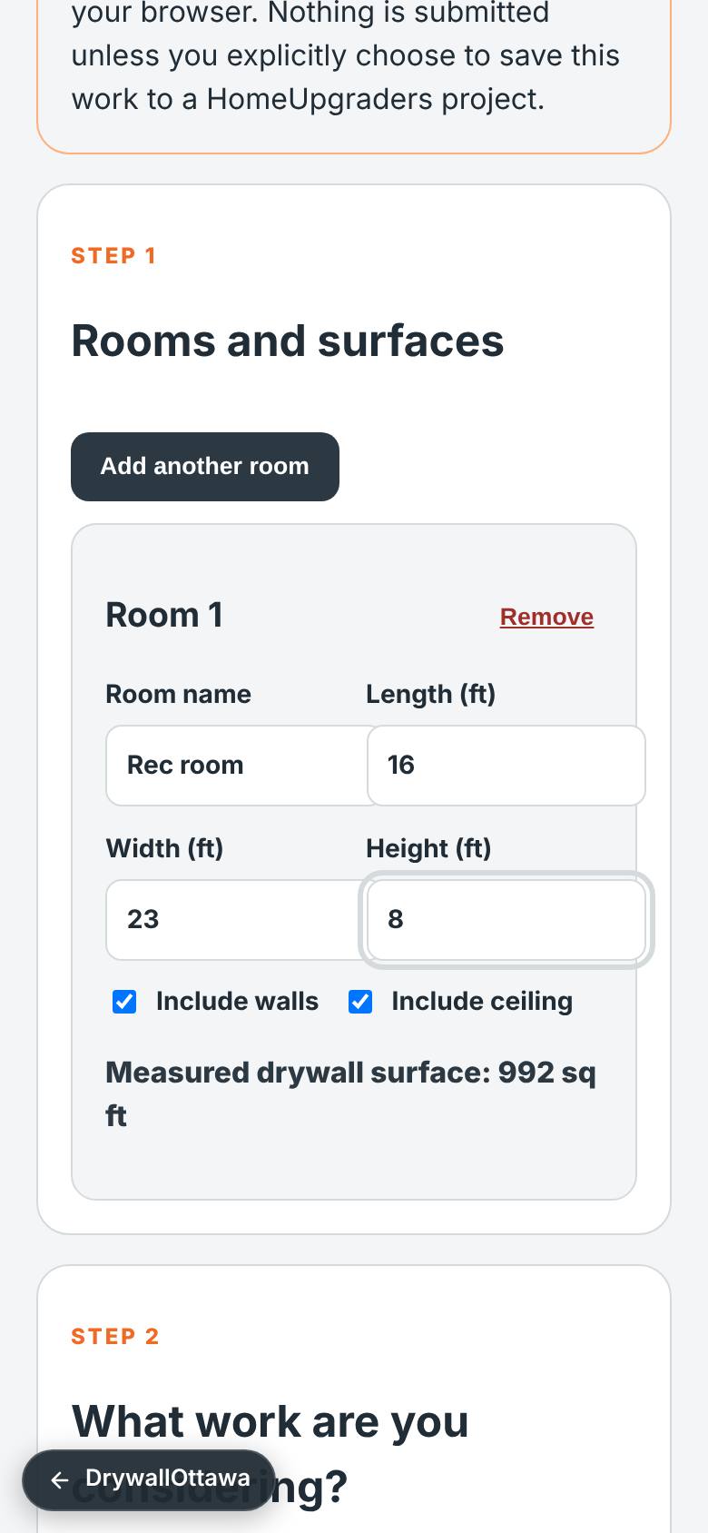 The room total updates.