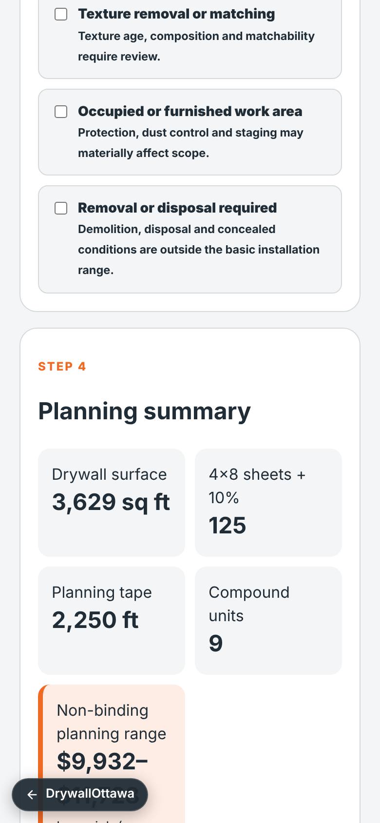 Surface, sheets, tape, compound and the planning range.