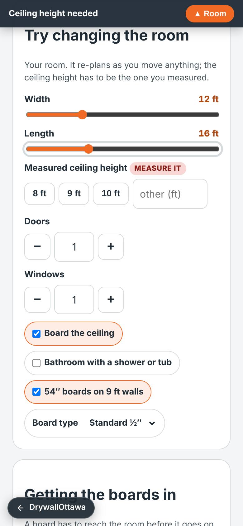 The room waits for the ceiling height you measured: nothing here assumes 8 ft.