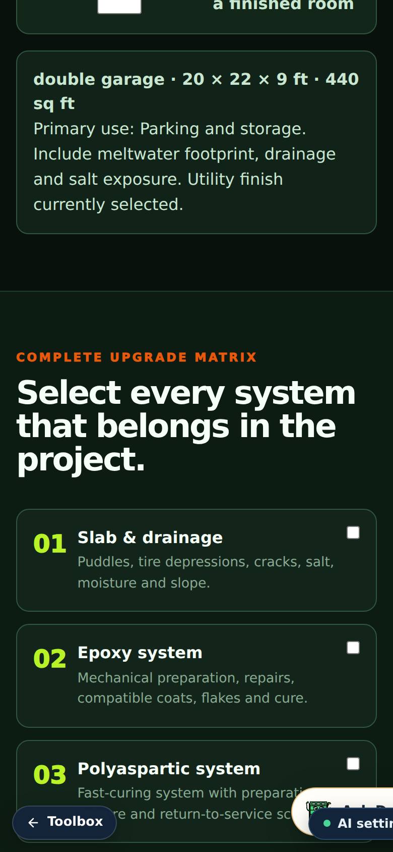 The plan includes the systems you picked.