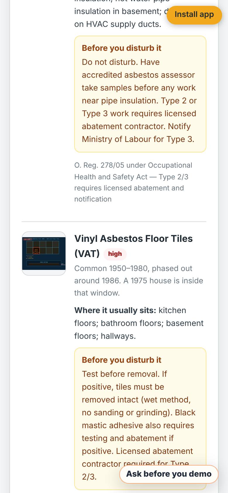 Vinyl asbestos floor tile is added.