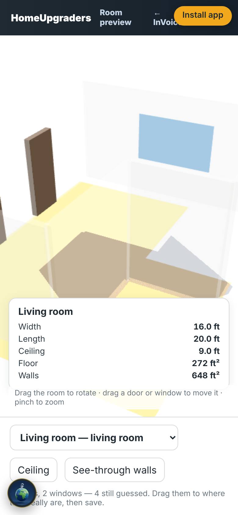 The door moves; Save placement appears when something changed.