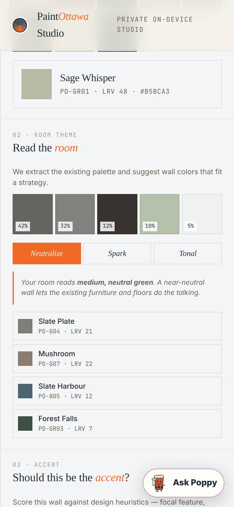 Suggested colours with a reason.