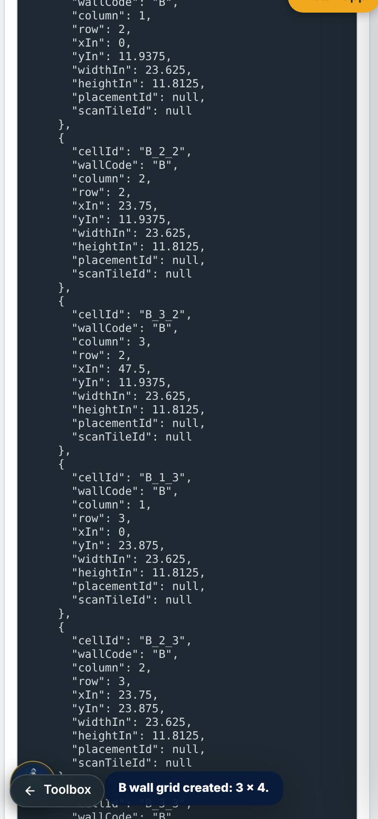 The wall grid, columns by rows.