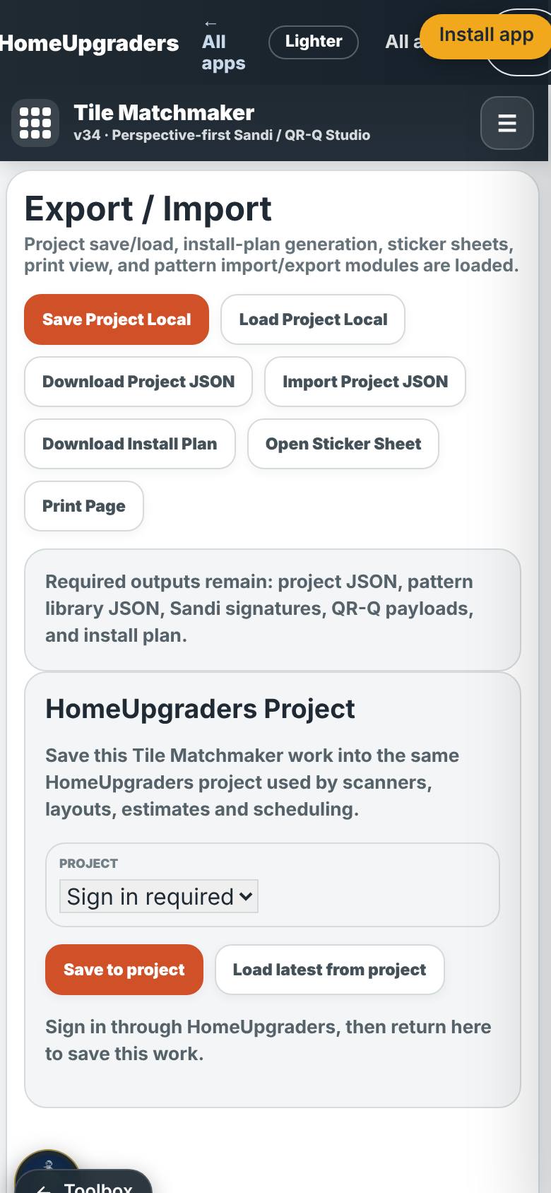 Save, install plan, sticker sheet, print.