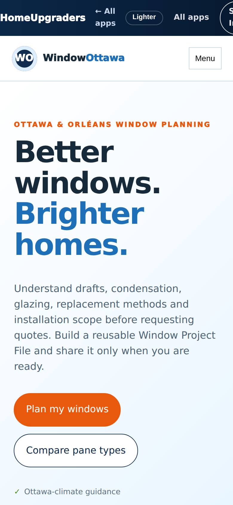 Start with the symptom, not the sales pitch: "Plan my windows" and "Compare pane types".